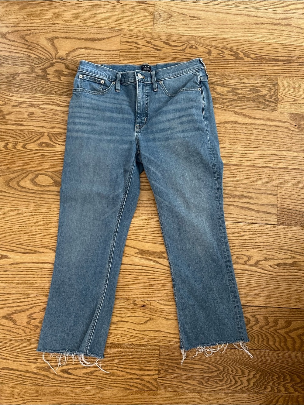 J. Crew Light Wash Cropped Straight Jeans with Raw Hem